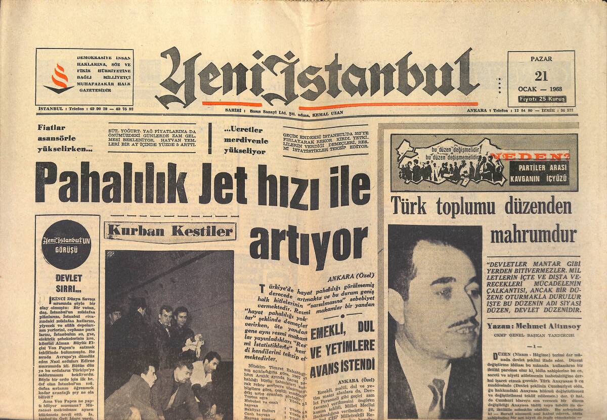 Yeni İstanbul Gazetesi 21 Ocak 1968 - Köylerin Mini Şehir Olması Teklif Edildi GZ158739 - 1