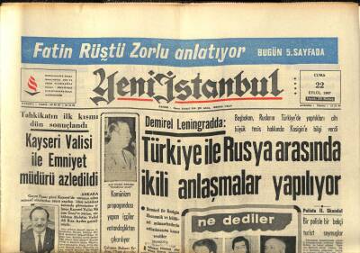Yeni İstanbul Gazetesi 22 Eylül 1967 - Barzaniye Türkiyeden 100 Milyon Liralık Silah Kaçırılmış GZ93090 - 1