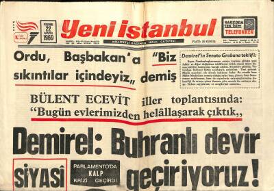 Yeni İstanbul Gazetesi 22 Mayıs 1969 - Bakan Ocak Vefat Etti - Demirel Buhranlı Devir Geçiriyoruz ! GZ120936 - 1