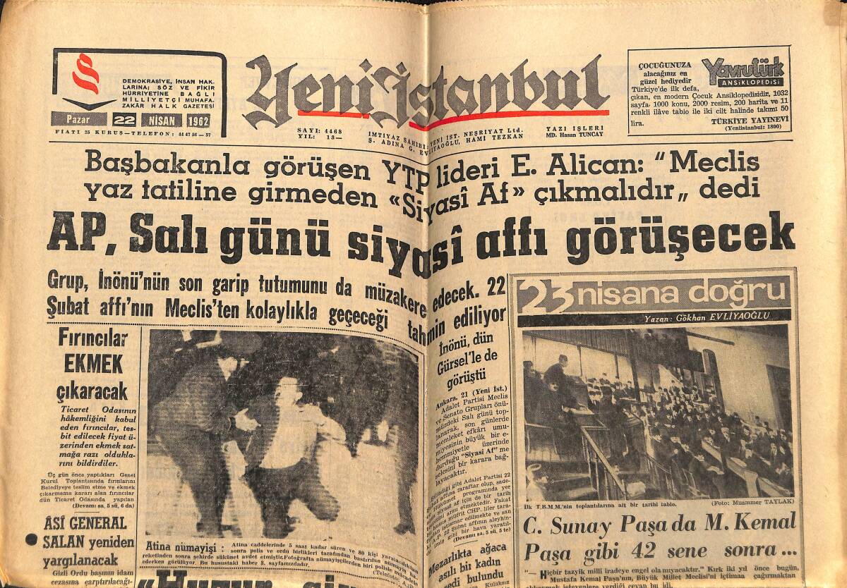 Yeni İstanbul Gazetesi 22 Nisan 1962 - Arjantin'de , Meşrutiyetçi Ordu Generaller Juntasını Bertaraf Etti GZ148771 - 1