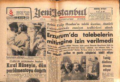 Yeni İstanbul Gazetesi 22 Nisan 1963 -Ürdünde Çarpışmalar Başladı Kral Hüseyin Parlamentoyu Dağıttı GZ57028 - 1
