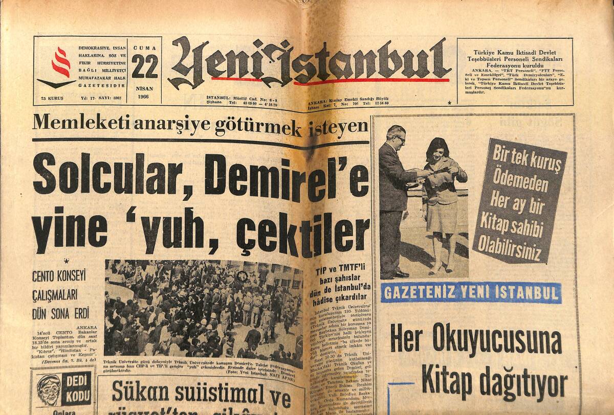 Yeni İstanbul Gazetesi 22 Nisan 1966 - Solcular Demirel'e Yine Yuh Çektiler - Berlin'de Utanç Duvarı Yine Kapandı GZ150792 - 1