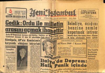 Yeni İstanbul Gazetesi 23 Ağustos 1962 - İtalyada Deprem, B.Amerika Başkan Yardımcısı Geliyor, İstiklal Madalyası GZ84266 - 1