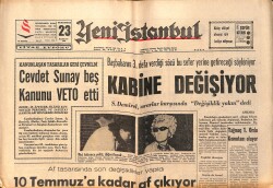 Yeni İstanbul Gazetesi 23 Haziran 1966 - Cevdet Sunay Beş Kanunu VETO Etti - Tağmaç 1.Ordu Komutanı Oluyor GZ158875 - Gökçekoleksiyon