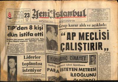 Yeni İstanbul Gazetesi 23 Mart 1966 - TİPden 8 Kişi Dün İstifa Etti GZ76764 - 1