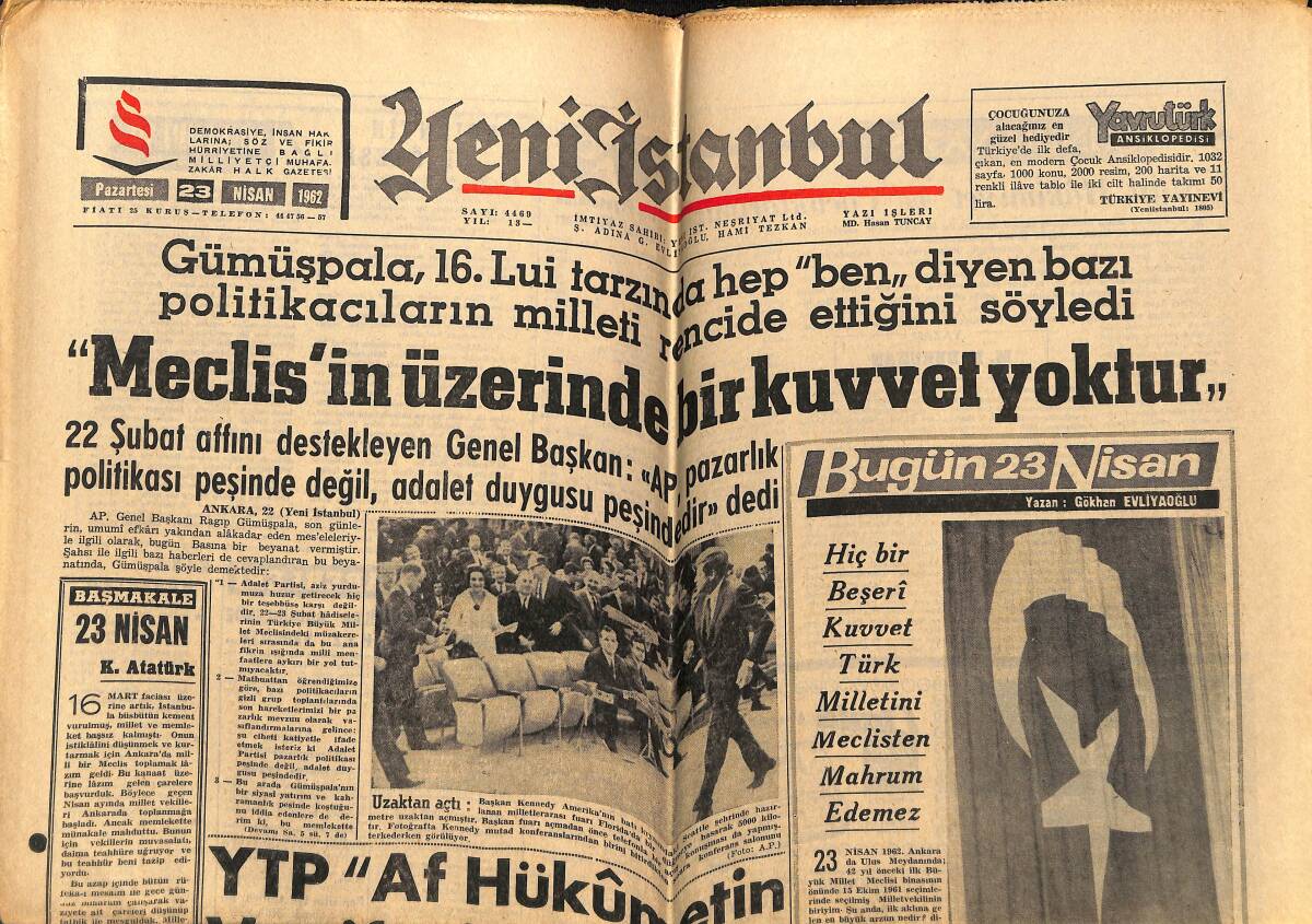 Yeni İstanbul Gazetesi 23 Nisan 1962 - CHP'li Hasan Tez Bir Kongrede Hadise Çıkardı - Arjantin'de 6 Ay Sonra Yeni Seçimler Yapılacak GZ148765 - 1