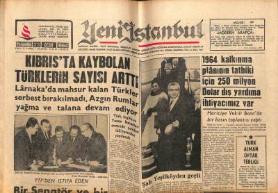 Yeni İstanbul Gazetesi 23 Ocak 1964 - Kıbrısta Kaybolan Türklerin Sayısı Arttı GZ57231 - 1
