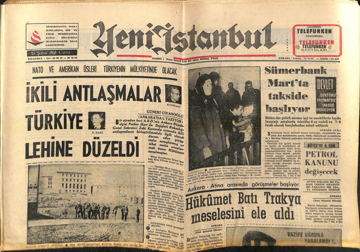 Yeni İstanbul Gazetesi 23 Şubat 1968 - Günseli Başar'ın Şarkıları - Hükümet Batı Trakya Meselesini Ele Aldı GZ152633 - 1