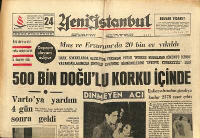 Yeni İstanbul Gazetesi 24 Ağustos 1966 - Muş Ve Erzurumda 20 Bin Ev Yıkıldı - Kolera Salgını Hududumuza Kadar Geldi GZ93131 - 1