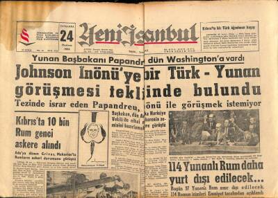 Yeni İstanbul Gazetesi 24 Haziran 1964 - Kıbrısta 10 Bin Rum Genci Askere Alındı GZ90804 - 1