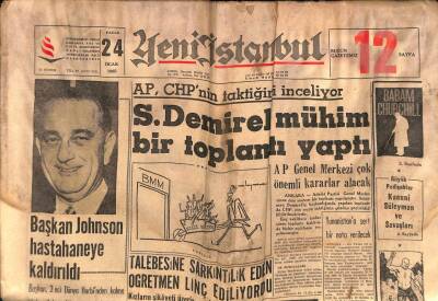 Yeni İstanbul Gazetesi 24 Ocak 1965 -Başkan Johnson Hastahaneye Kaldırıldı GZ57202 - 1