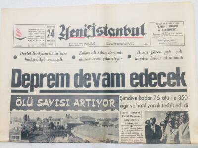 Yeni İstanbul Gazetesi 24 Temmuz 1967 - Ölü Sayısı Artıyor Deprem Devam Edecek GZ53253 - 1