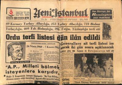 Yeni İstanbul Gazetesi 25 Ağustos 1962 - Ordu Terfi Listesi İlan Edildi GZ57129 - 1