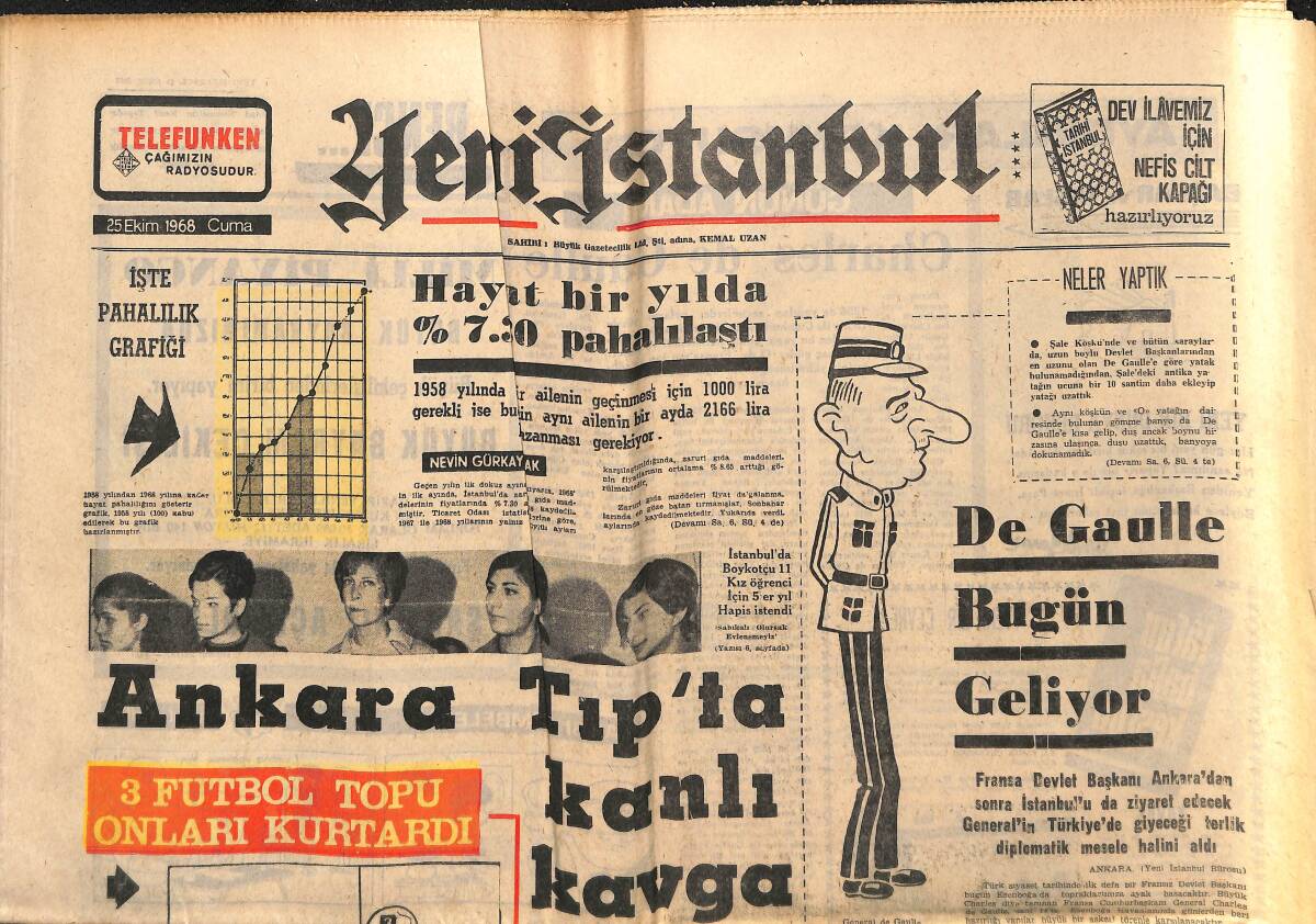 Yeni İstanbul Gazetesi 25 Ekim 1968 - İşçilerin Emeklilik Kanunu Değişiyor - Ankara Tıp'ta Kanlı Kavga GZ152758 - 1