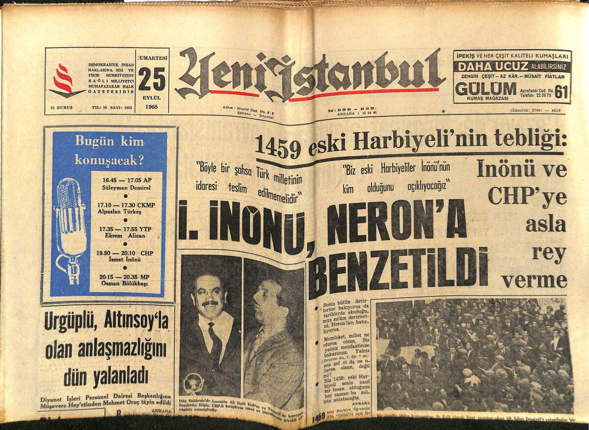 Yeni İstanbul Gazetesi 25 Eylül 1965 - Kürtçülük Sanıklarında 16 Kişi Mahkum Oldu - En Yeni Beatle GZ152685 - 1