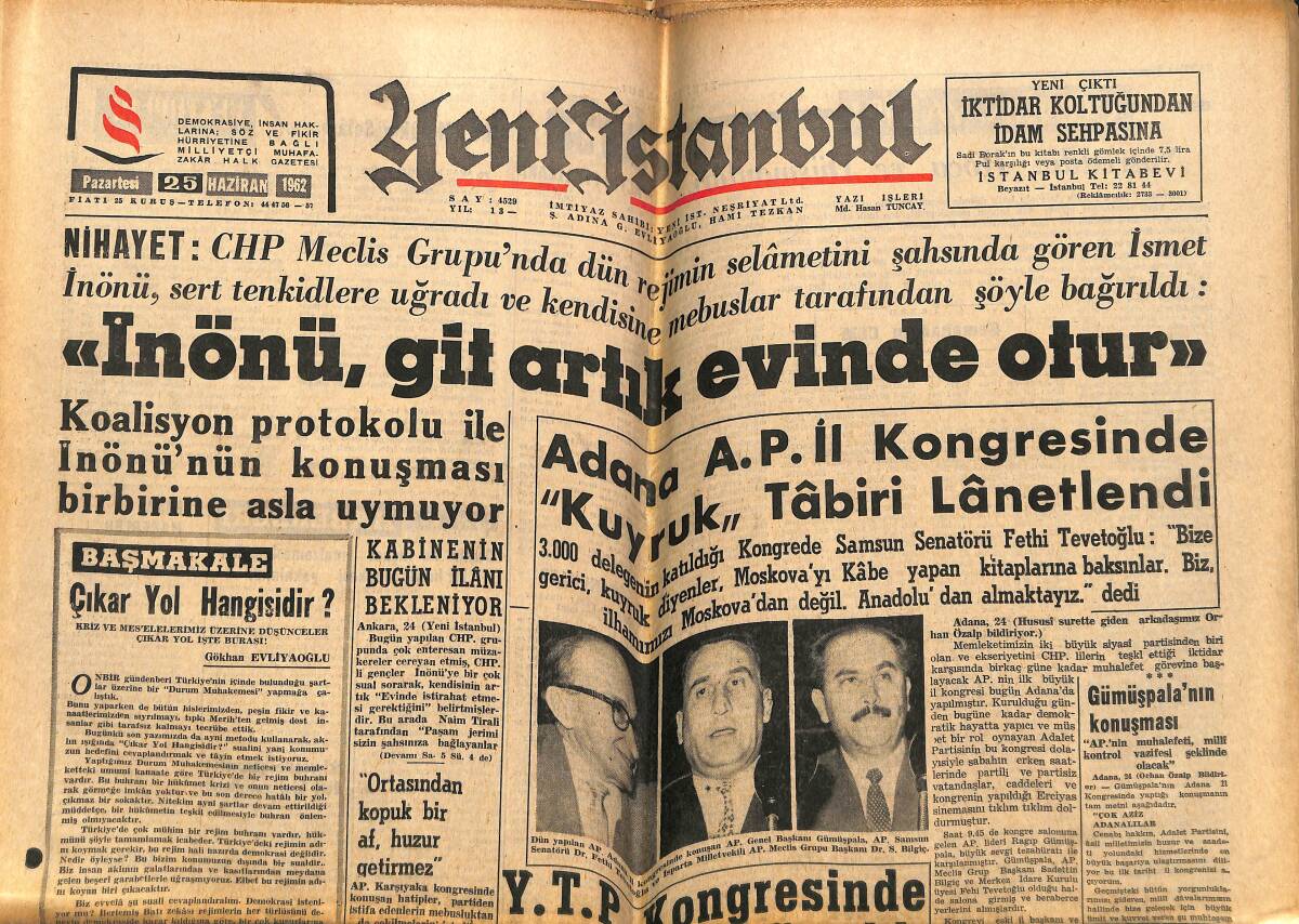 Yeni İstanbul Gazetesi 25 Haziran 1962 - Cezayir'de Müslümanlar Rahat Bir Nefes Alamıyor - THY Bu Haliyle Daima Zarar Eder GZ143338 - 1