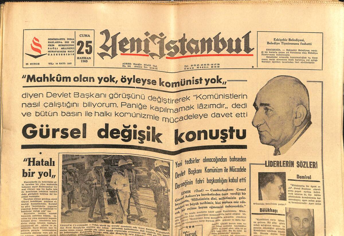 Yeni İstanbul Gazetesi 25 Haziran 1965 - Celal Bayar Oğlu İçin İstanbul'a Döndü - De Gaulle Batı Almanya'ya Karşı Yumuşuyor GZ140416 - 1