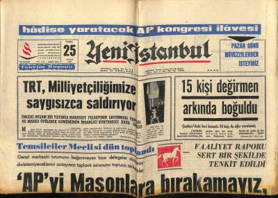 Yeni İstanbul Gazetesi 25 Kasım 1966 - TRT , Milliyetçiliğimize Saygısızca Saldırıyor GZ93140 - 1