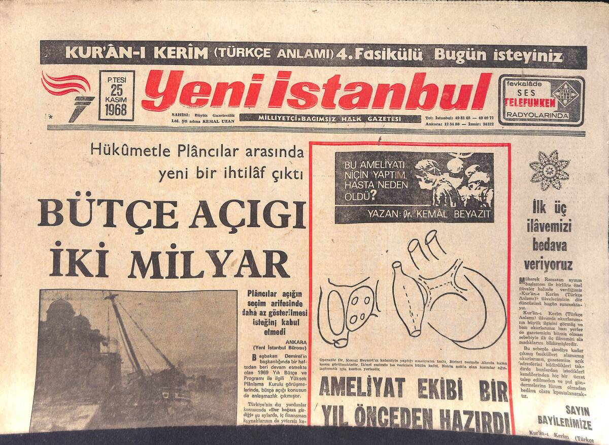 Yeni İstanbul Gazetesi 25 Kasım 1968 - Romen Dışişleri Bakanı Atatürk Sergisini Gezdi - Mısırda Bütün Üniversiteler Kapatıldı GZ157020 - 1