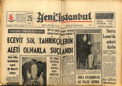 Yeni İstanbul Gazetesi 25 Mart 1967 - Sierra Leonede Askeri Darbe - İzmir İslam Enstitüsünün Temeli 30 Mayısta Atılıyor GZ93282 - 1