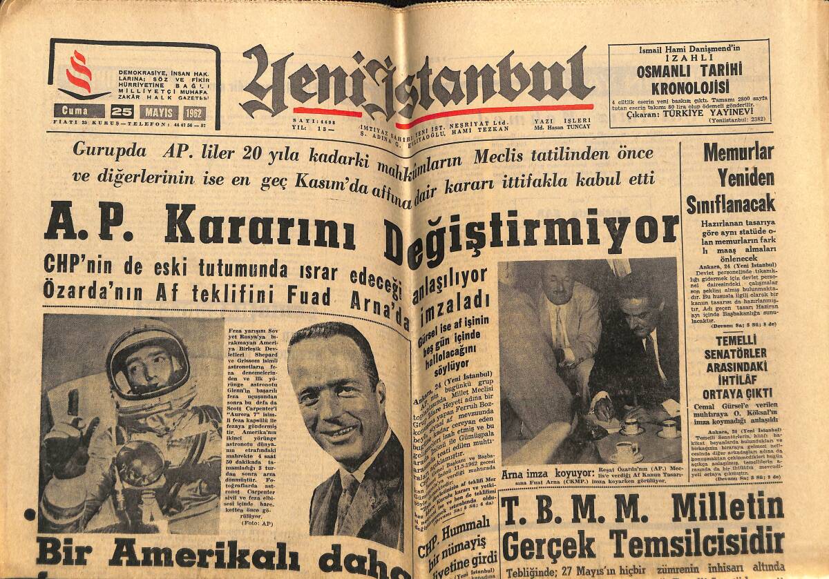 Yeni İstanbul Gazetesi 25 Mayıs 1962 - Anayasa Mahkemesi Üyeleri Yemin Etti - A.P. Kararını Değiştirmiyor GZ148777 - 1