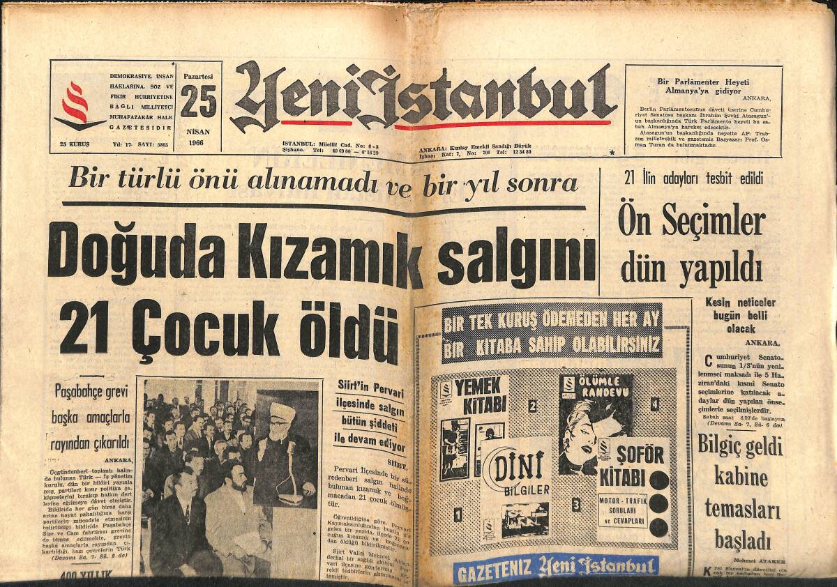 Yeni İstanbul Gazetesi 25 Nisan 1966 - Beşiktaş Şampiyon Oldu - Paşabahçe Grevi Başka Amaçlarla Rayından Çıkarıldı GZ150797 - 1