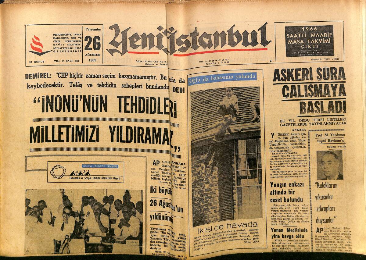 Yeni İstanbul Gazetesi 26 Ağustos 1965 - İzmir AP'ye Zafer Vadediyor - Yemen Anlaşması Arap Dünyasının Durumunu Değiştirdi GZ152802 - 1