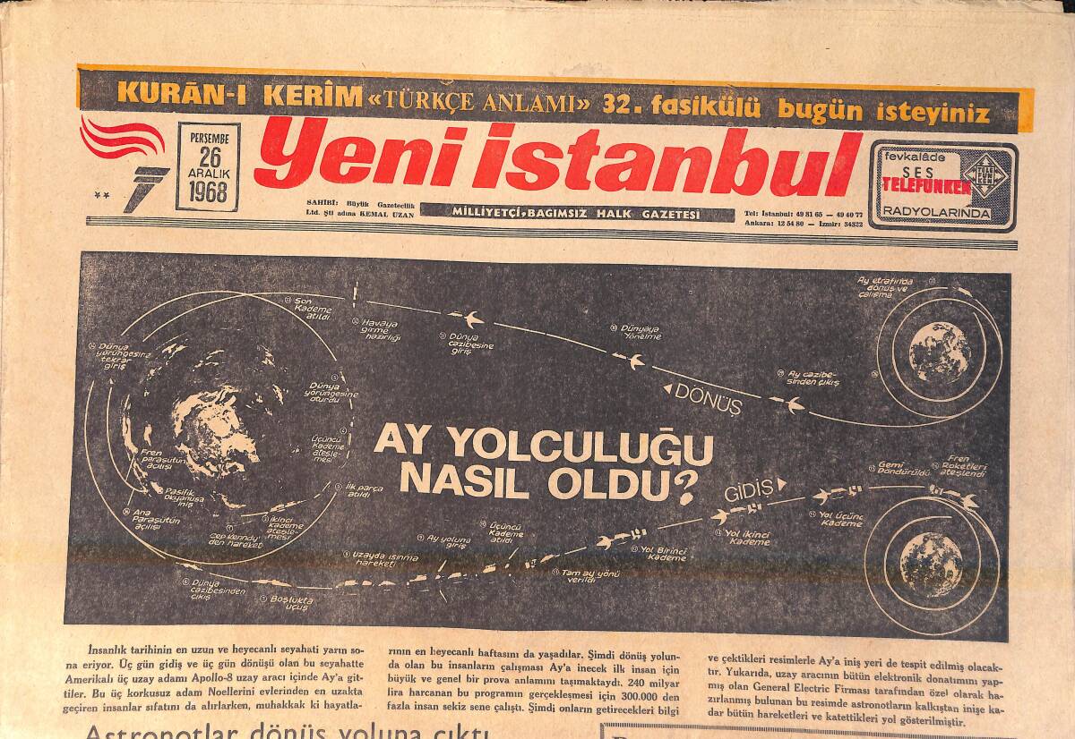Yeni İstanbul Gazetesi 26 Aralık 1968 - Ay'dan 3 Kişi Geliyor - Ajda Pekkan Kartal Tibet'le GZ157073 - 1