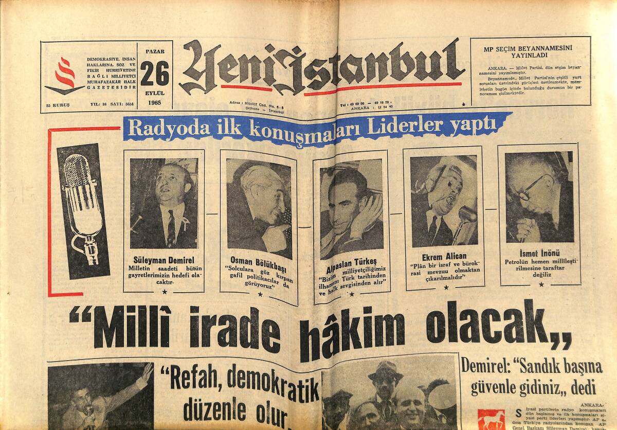 Yeni İstanbul Gazetesi 26 Eylül 1965 - Norveç'te Büyük Bir Casusluk Olayı Ortaya Çıkarıldı - İstanbul Milletvekili Adayları GZ152686 - 1