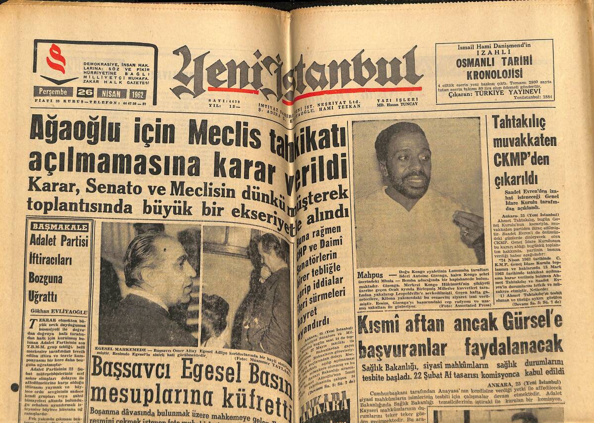 Yeni İstanbul Gazetesi 26 Nisan 1962 - Kızılay'ın Parasını Hovardaca Yemişler - Eminsu Derneği Bir Tebliğ Neşretti GZ148790 - 1