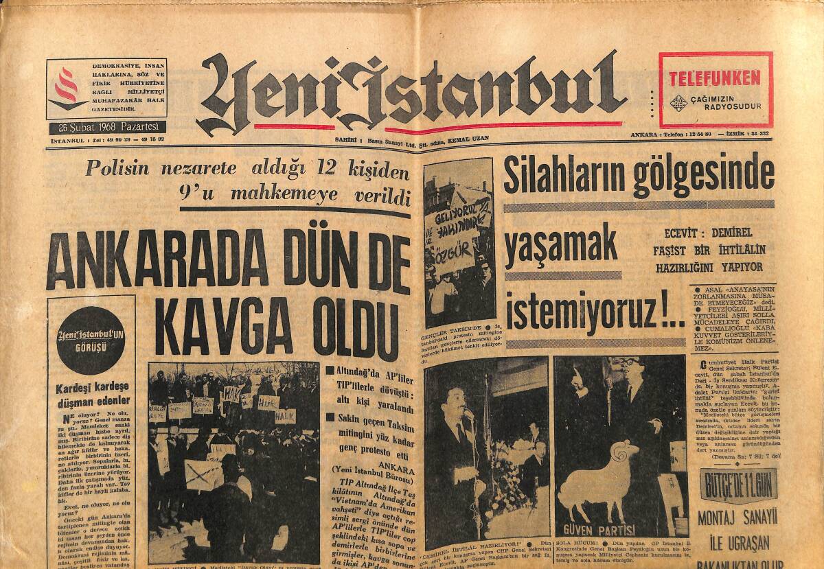 Yeni İstanbul Gazetesi 26 Şubat 1968 - Hamidoya Bir İhtar Verildi - Gülten Ak'ın Çay Partisi GZ152634 - 1