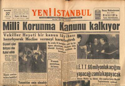 Yeni İstanbul Gazetesi 27 Aralık 1958 - Milli Korunma Kanunu Kalkıyor GZ83130 - 1