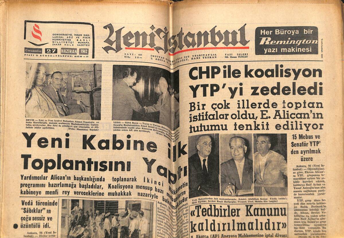 Yeni İstanbul Gazetesi 27 Haziran 1962 - Galatasaray'ın Fahri Elçisi Metin Oktay İzmir'e Gitti - Dünyanın En Zengin Adamı Şeyh Abdullah GZ143333 - 1