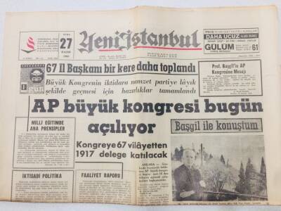 Yeni İstanbul Gazetesi 27 Kasım 1964 - AP Kongresi Bugün Açılıyor GZ53183 - 1
