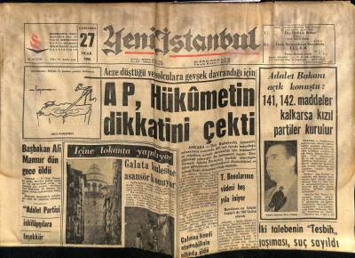 Yeni İstanbul Gazetesi 27 Ocak 1965 -Başbakan Ali Mansur Dün Gece Öldü GZ57017 - 1