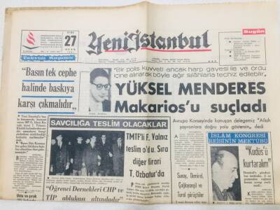 Yeni İstanbul Gazetesi 27 Ocak 1967 - Yüksel Menderes Makariosu Suçladı GZ53244 - 1