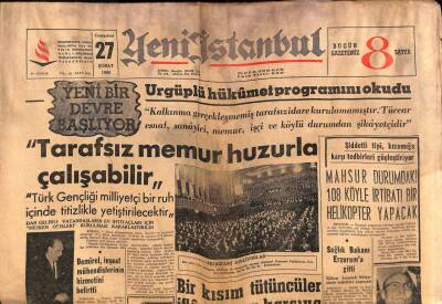 Yeni İstanbul Gazetesi 27 Şubat 1965 -Ürgüplü Hükümet Programını Okudu , Aktolga Çizgi Romanı GZ57043 - 1