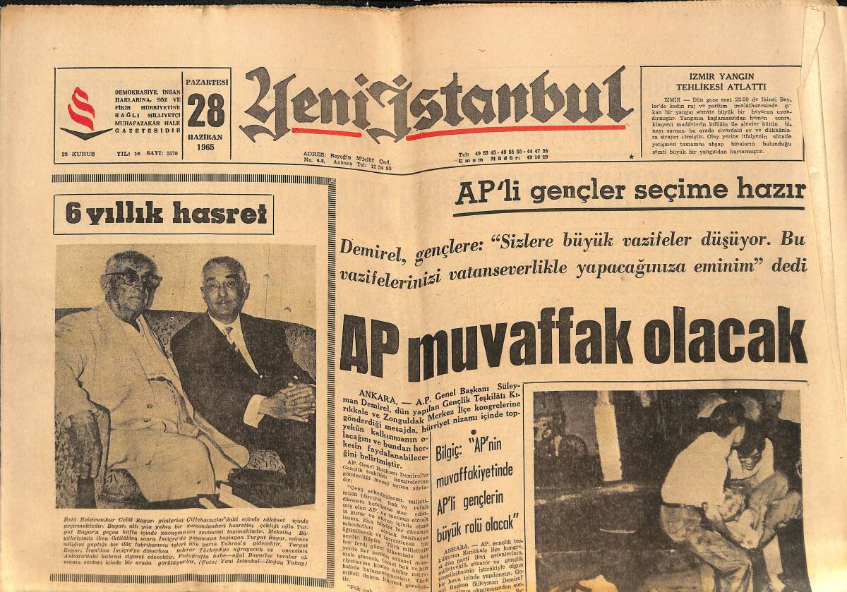 Yeni İstanbul Gazetesi 28 Aralık 1965 - AP Muvaffak Olacak - Türk - Yunan, Kıbrıs Görüşmesi Başlıyor - Kupanın Sahibi Belli Olmadı GZ140512 - 1