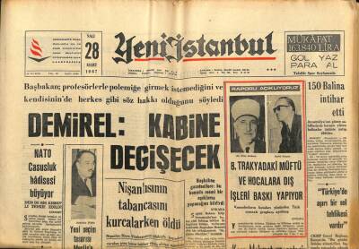 Yeni İstanbul Gazetesi 28 Mart 1967 - Halkevleri 1950den Önceki Haline Dönüyor - NATO Casusluk Hadisesi Büyüyor GZ93277 - 1