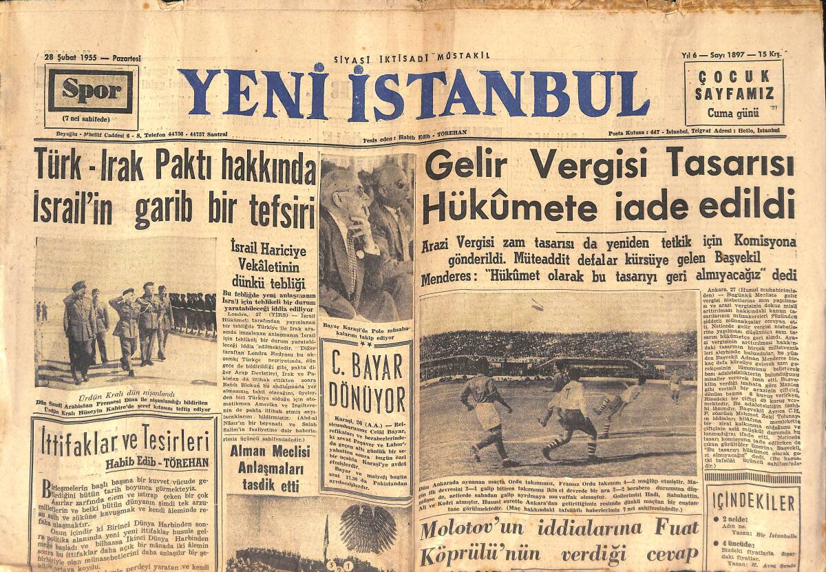 Yeni İstanbul Gazetesi 28 Şubat 1955 - Londra Büyük Elçimiz H.R. Baydır Vefat Etti - Gelir Vergisi Tasarısı Hükümete İade Edildi GZ134662 - 1