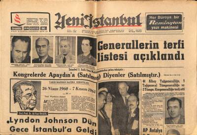 Yeni İstanbul Gazetesi 29 Ağustos 1962 - Generallerin Terfi Listesi Açıklandı, Lydon Johnson Dün Gece İstanbula Geldi GZ84261 - 1