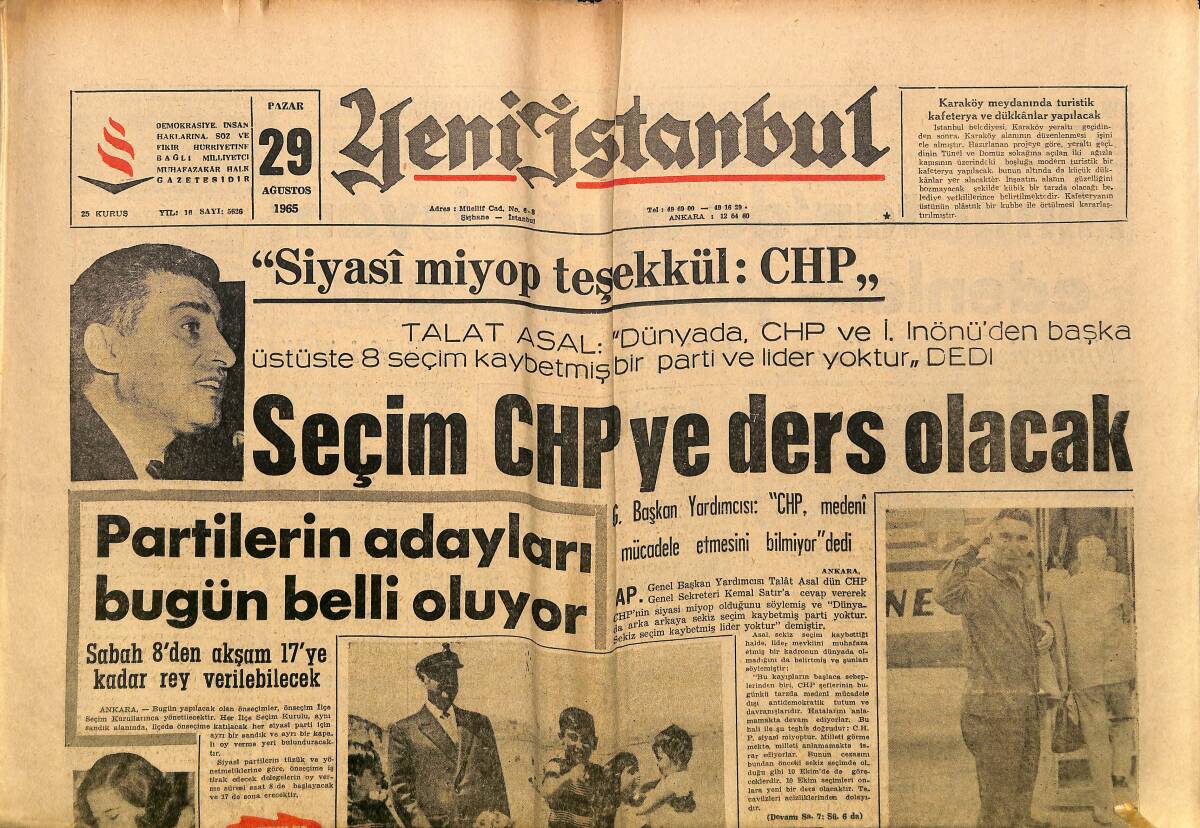 Yeni İstanbul Gazetesi 29 Ağustos 1965 - MP'ye Göre Ürgüplü'nün Gezisi CHP'ye Yaradı - Kastamonu'da AP'ye Bağlı GZ152805 - 1