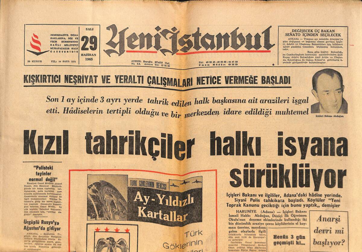 Yeni İstanbul Gazetesi 29 Aralık 1965 - Kızıl Tahrikçiler Halkı İsyana Sürüklüyor - T. Kupası Final Maçı Yeni Sezona Kaldı! GZ140513 - 1