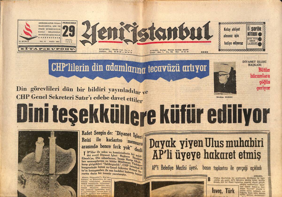Yeni İstanbul Gazetesi 29 Eylül 1966 - Dini Teşekküllere Küfür Ediliyor - Polonya'nın Ümitleri Bugün Geliyor! GZ140522 - 1