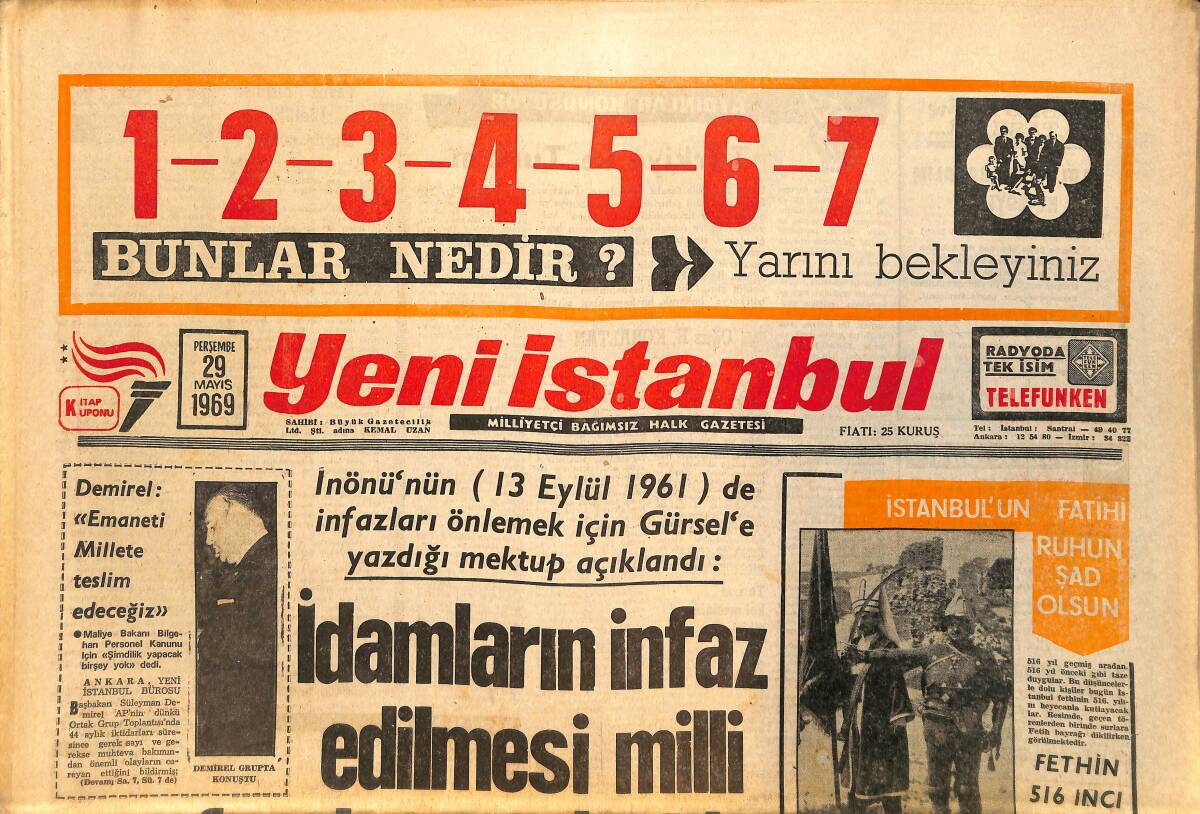 Yeni İstanbul Gazetesi 29 Mayıs 1969 - Aynur Aydan Sütyensiz Denize Girdi - Vehbi Koç: Dövizlerimiz Hanımların Süs Eşyalarına Sarf Ediliyor GZ146412 - 1