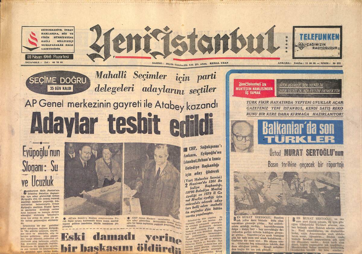 Yeni İstanbul Gazetesi 29 Nisan 1968 - Türk-Irak Resmi Görüşmesi Başladı GZ158749 - 1