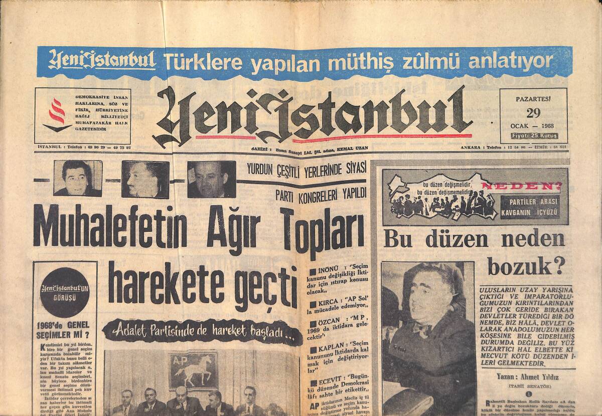 Yeni İstanbul Gazetesi 29 Ocak 1968 - Necdet Elmas Boğuluyordu - Muhalefetin Ağır Topları Harekete Geçti GZ158745 - 1