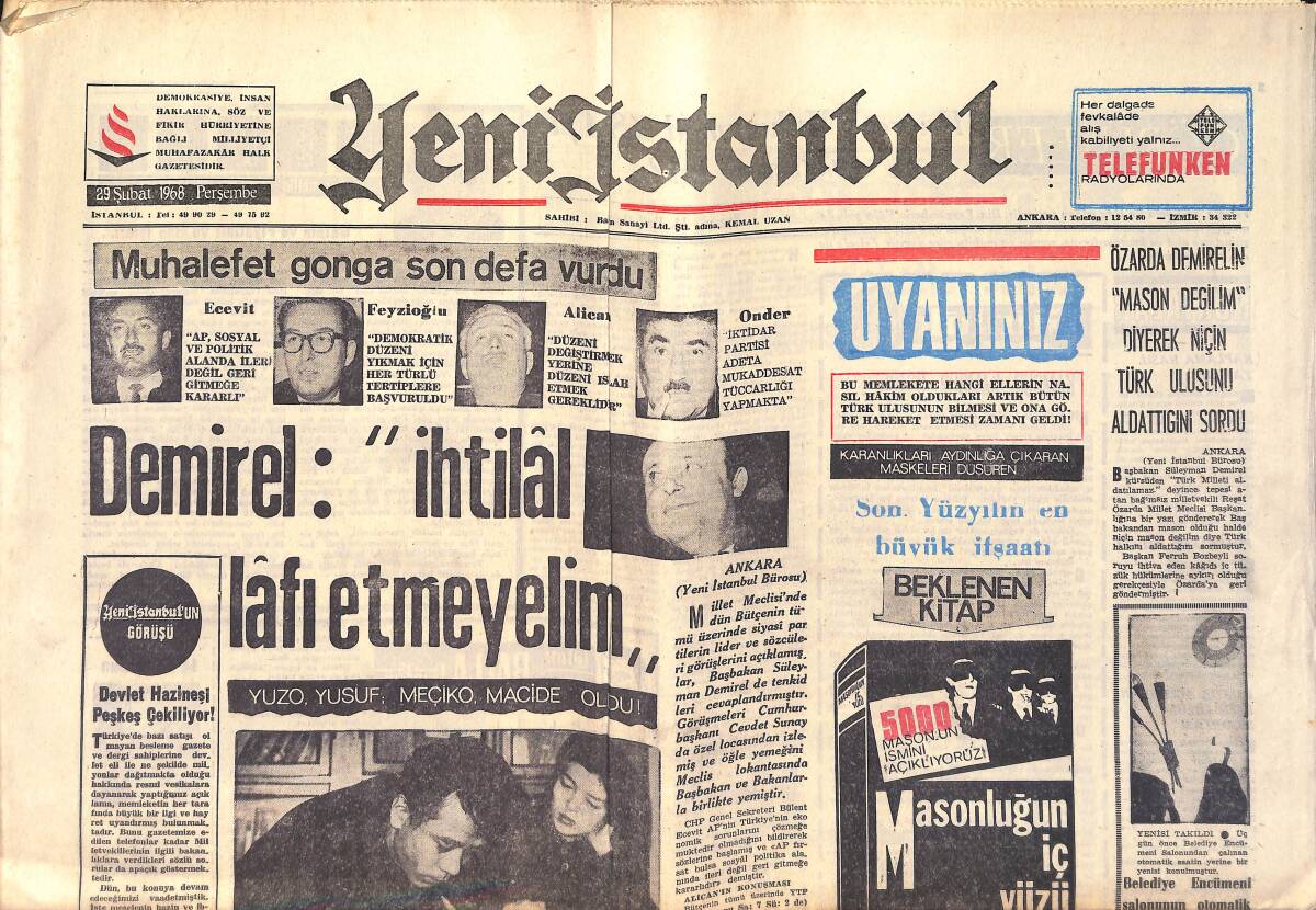 Yeni İstanbul Gazetesi 29 Şubat 1968 - TRT Yönetim Kurulu İbra Edilmedi - İstanbul'da Yıllardır İki Japon Tahsil Görüyor GZ158771 - 1