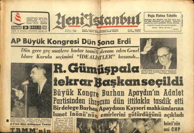 Yeni İstanbul Gazetesi 3 Aralık 1962 - Ragıp Gümüşpala Tekrar Başkan Seçildi GZ102856 - 1