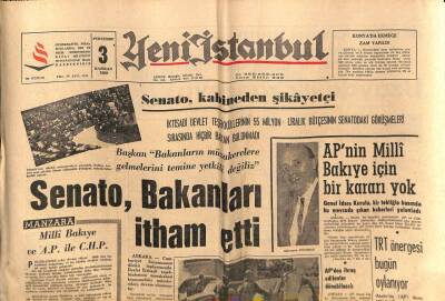 Yeni İstanbul Gazetesi 3 Haziran 1965 - Senato, Bakanları İtham Etti GZ57114 - 1